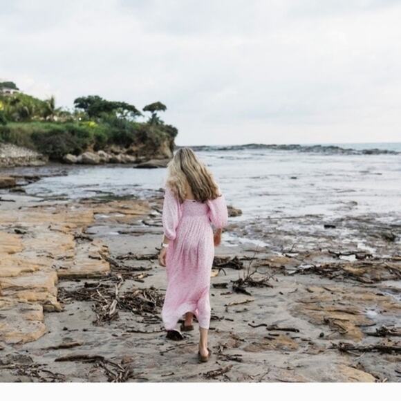 Billabong Floral Milkmaid Maxi Dress Women’s Medium Puff Sleeves Romantic Pink - Picture 3 of 10